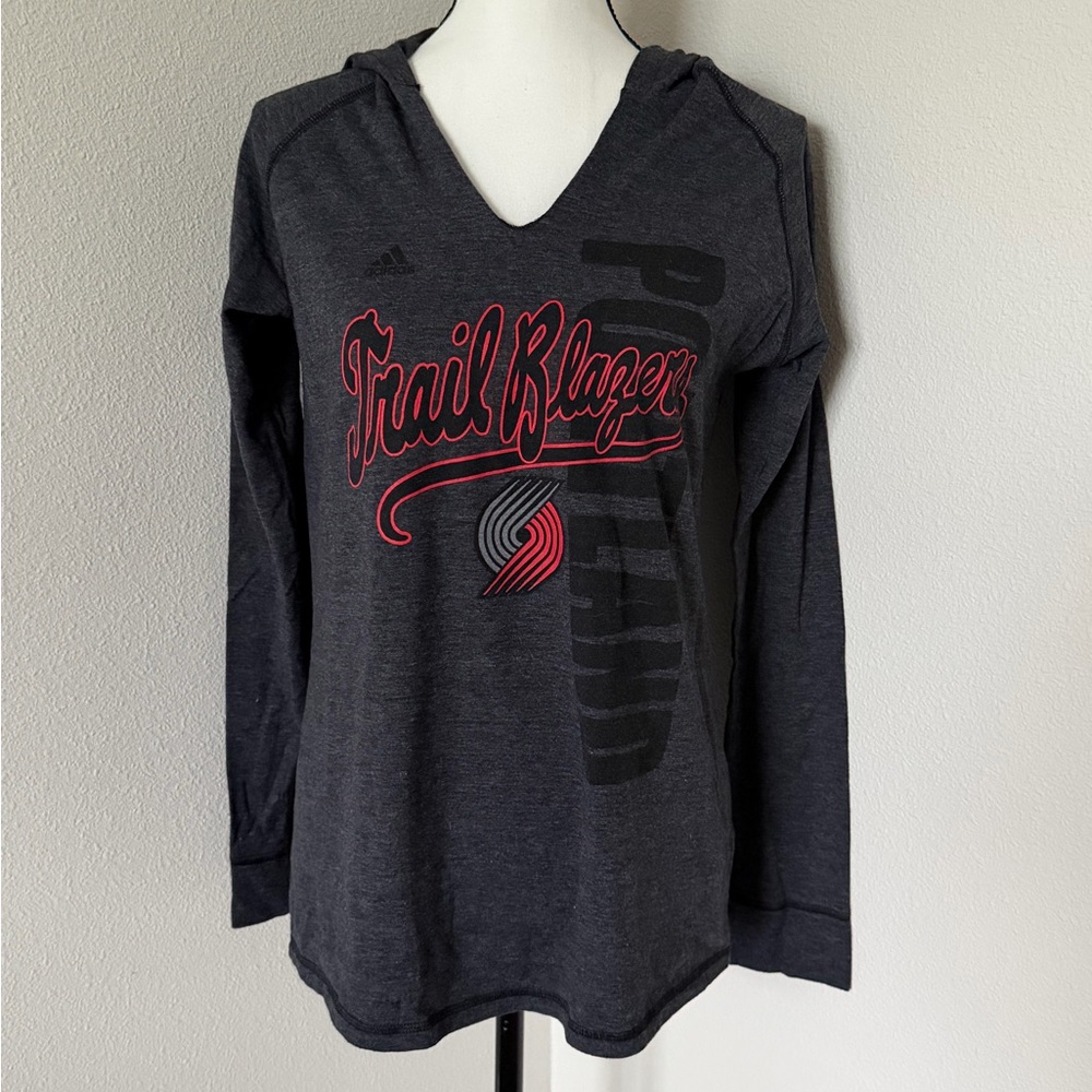 Adidas Dark Gray Portland Trail Blazers Hooded Long Sleeve Tee